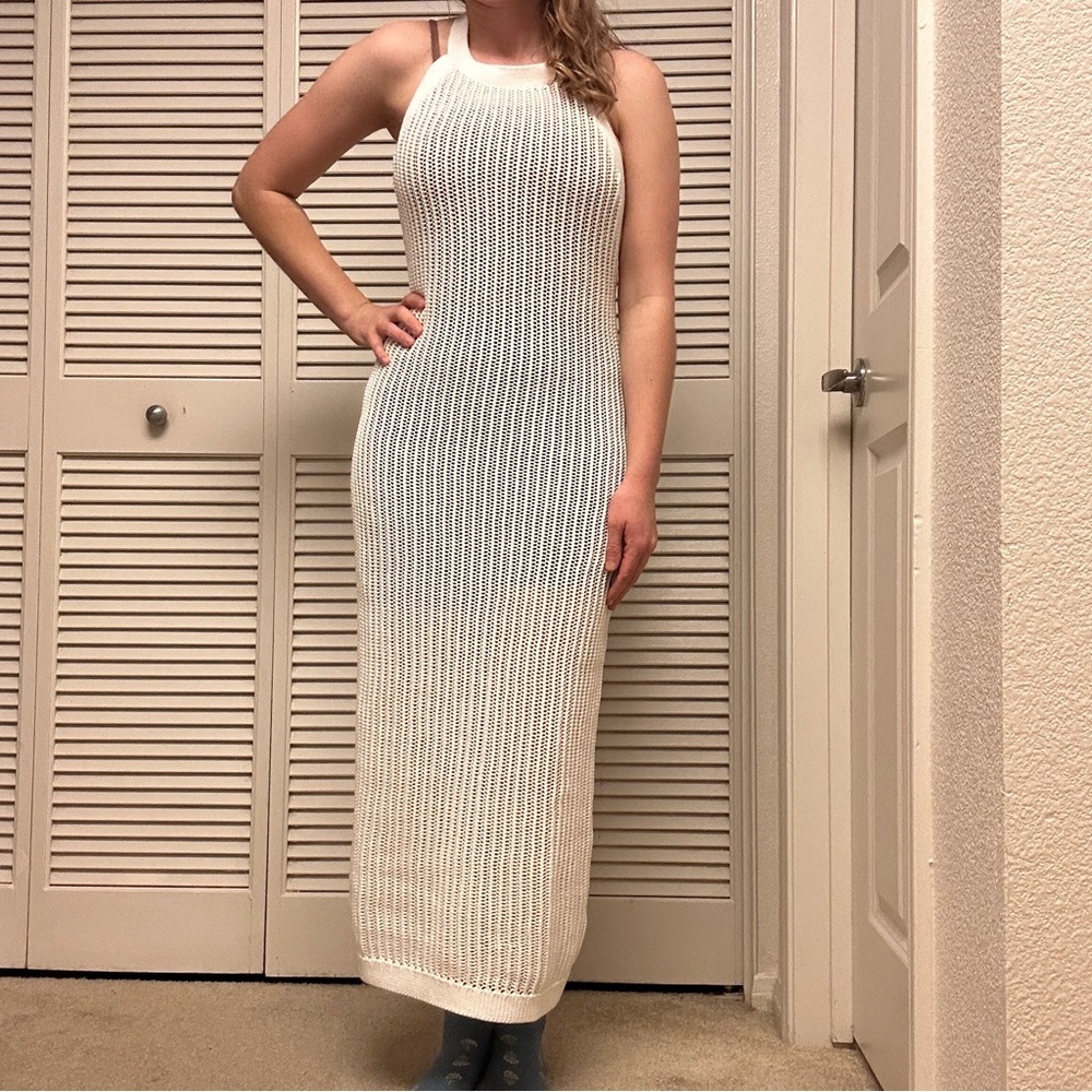 Quince White Sleeveless Knit/Crochet Swim Cover